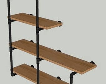 Industrial Pipe Shelving Wall Unit, 42” tall, 4 Shelves “DIY” Parts Kit - - Pipe Size Options Include - 1/2", 3/4", & 1" Pipe