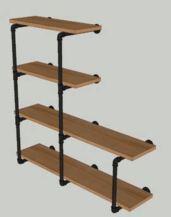 Industrial Pipe Shelving Wall Unit, 42” tall, 4 Shelves “DIY” Parts Kit - - Pipe Size Options Include - 1/2", 3/4", & 1" Pipe