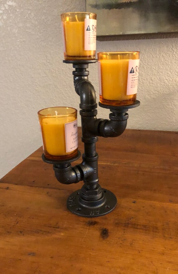 Industrial Pipe Candle Holder, Holds 3 Candles