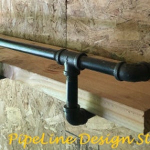 Industrial Pipe Shelf Bracket with Drink Rail Kit - Length- 30”, 36”, 40”, 44”, 48”, 54”, 60”, 72”, 84”, 96”, Depth Options -6" up to 18"