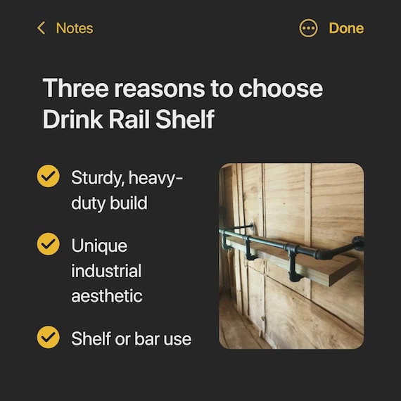 Industrial Pipe Shelf Bracket with Drink Rail Kit – Heavy duty industrial pipe shelf provides durability and a unique look