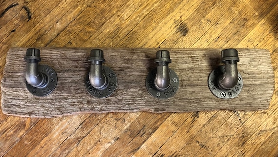 Industrial Pipe Coat & Towel Rack Hanger, Real Driftwood From Oregon Coast
