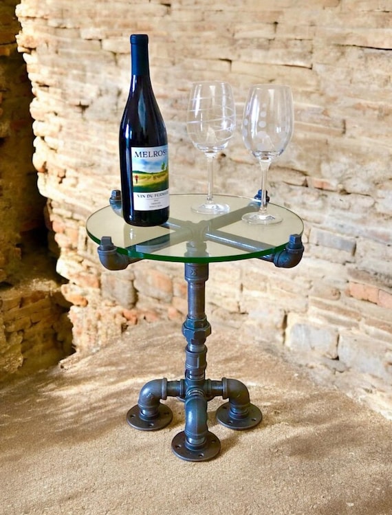 Industrial Pipe End Table "DIY" Parts Kit with Glass Top, 22" Tall x 15" Diameter