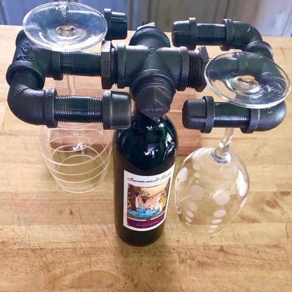 Pipe Wine Glass Rack and Single Bottle Holder, Tabletop - Completely Assembled or “DIY” Parts Kit
