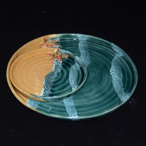 Sand and Sea Plates, Ocean Plates with Starfish, handmade unique plates