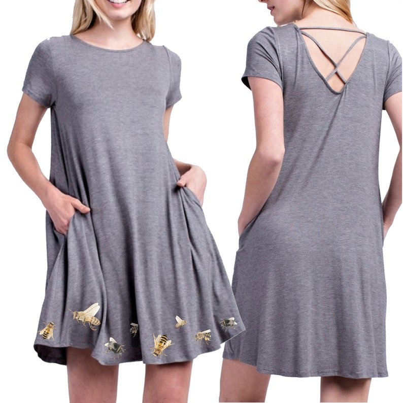 comfy Bamboo Loungewear Dress with Pockets and little bees Soft