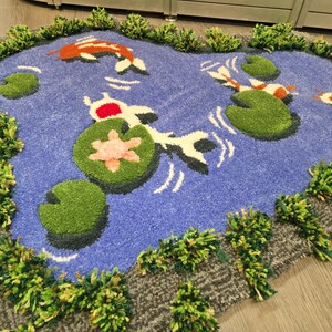 Grassy Rock Koi Pond Rug Handmade - Etsy