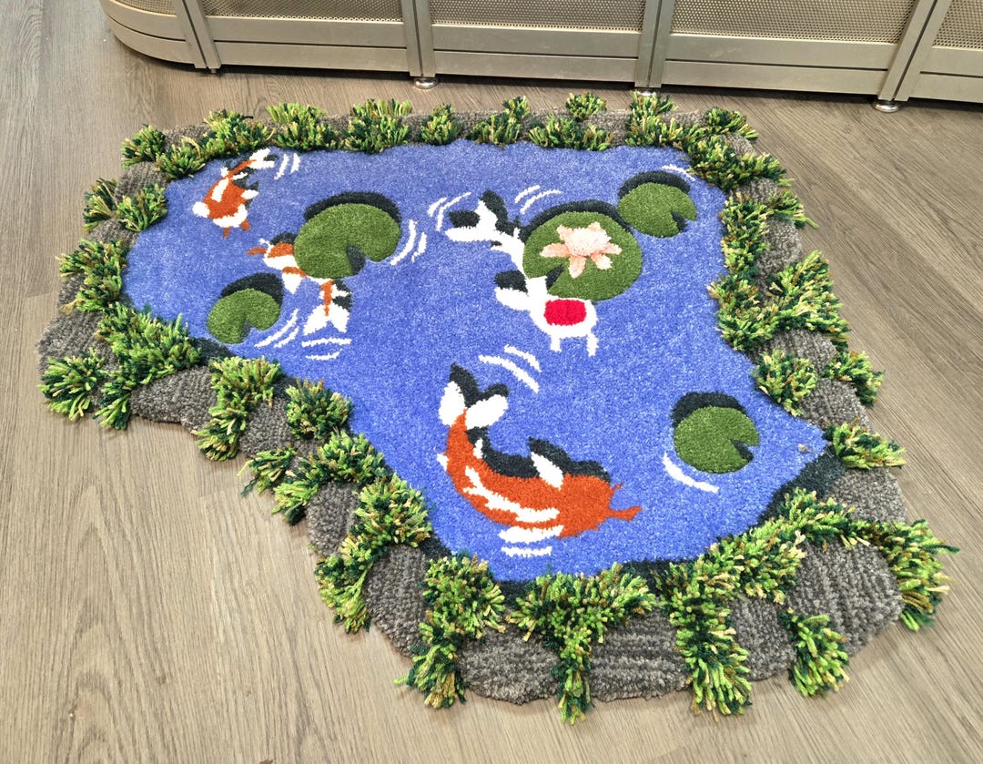 Grassy Rock Koi Pond Rug Handmade - Etsy