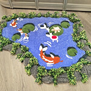 Grassy Rock Koi Pond Rug Handmade - Etsy