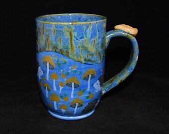 Night Hedgehog and Mushroom Mug,  Handmade Unique Mug