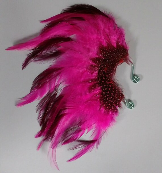 Right Ear. Handmade Pink and Maroon Feather Ear Cuff - Etsy display picture 1