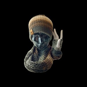 Gorro de punto/calentador de orejas con diadema, bufanda y guantes sin dedos