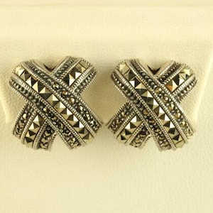 Vintage Sterling 925 Criss Cross Marcasite Clip On Earrings by Judith Jack JJ