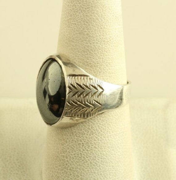 Vintage Hematite 900 Sterling Silver Dome Ring - image 3
