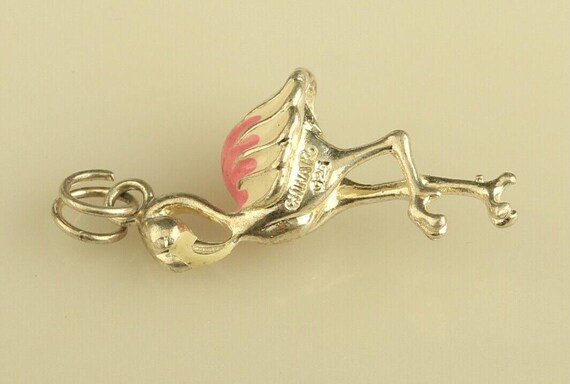 Vintage Sterling Silver 3D Enameled Flamingo Pend… - image 3
