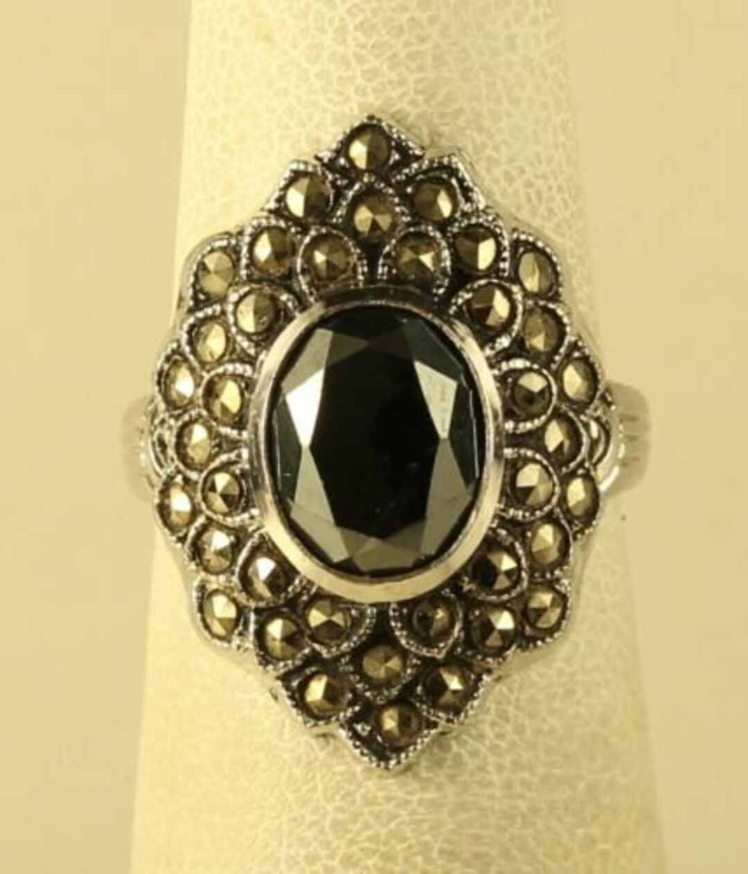 Vtg Sterling Sign Clark & Coombs Hematite Stone Marcasite Cocktail Ring ...