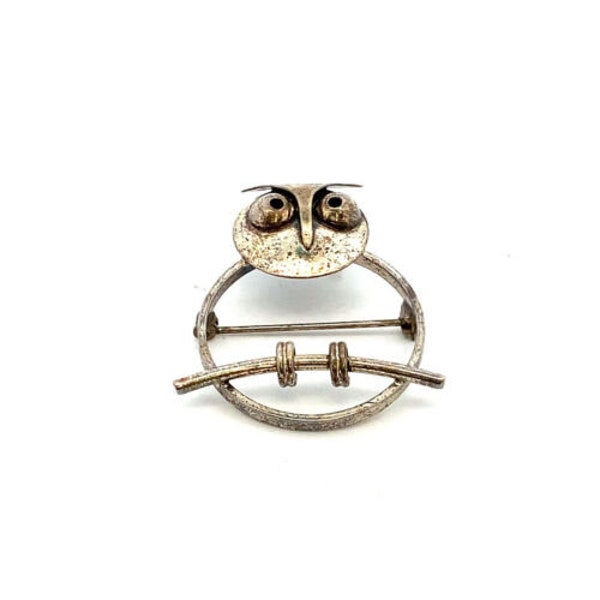 Vintage Signed Beau Sterling Handmade Modernist Abstract Owl Bird Brooch Pin
