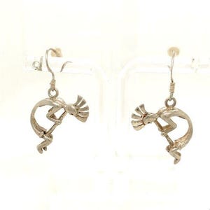 Vintage Sterling signierte 925 indianische Kokopelli Tribal Symbol Ohrringe