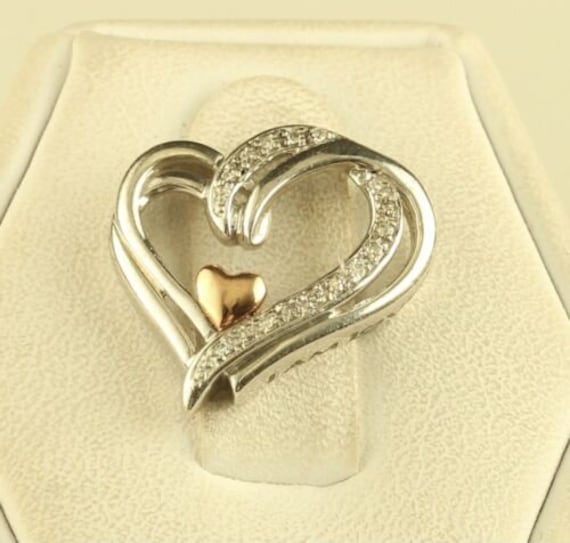 Vintage Sterling Silver 14K Heart Double Heart Di… - image 1