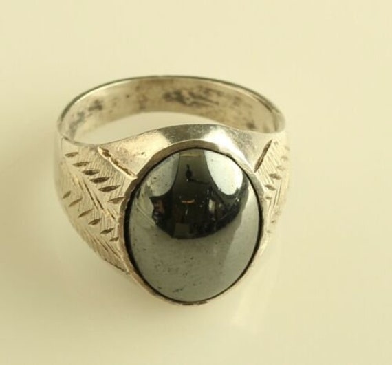 Vintage Hematite 900 Sterling Silver Dome Ring - image 5