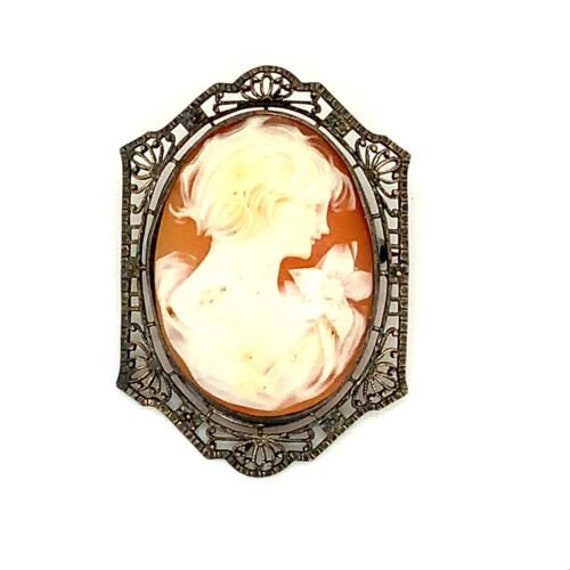 Antique Sterling Silver Victorian Carved Lady Cam… - image 1