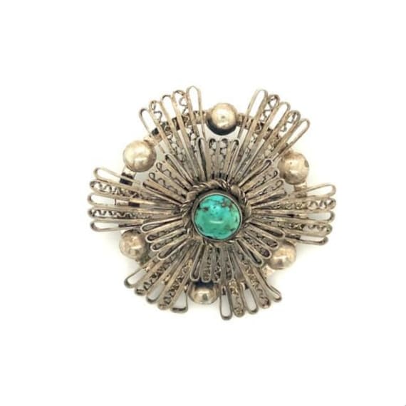 Antique Signed Sterling Made in Palestine Turquoi… - image 1