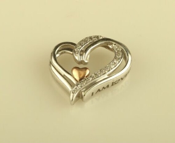 Vintage Sterling Silver 14K Heart Double Heart Di… - image 3