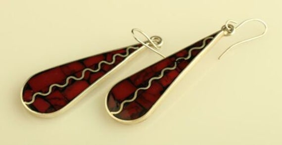 Vintage Navajo made elongated two-stone coral and… - image 4
