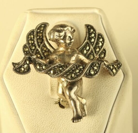 Vtg Sterling Silver Dancing Baby Angel Marcasite … - image 1