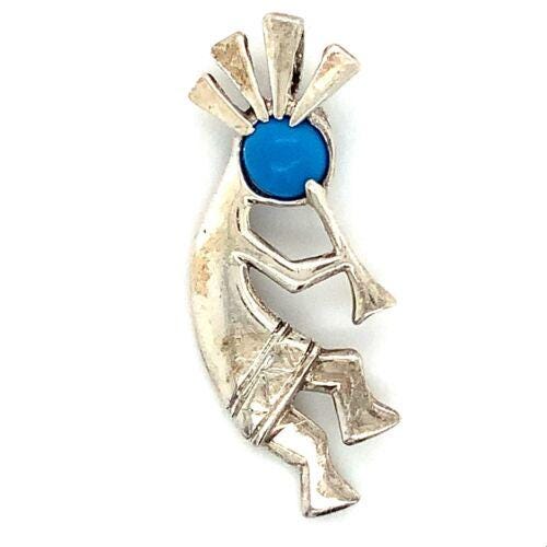 Vtg Sterling Signed JC Jim Calladitto Navajo Dancing Kokopelli Turquoise Pendant