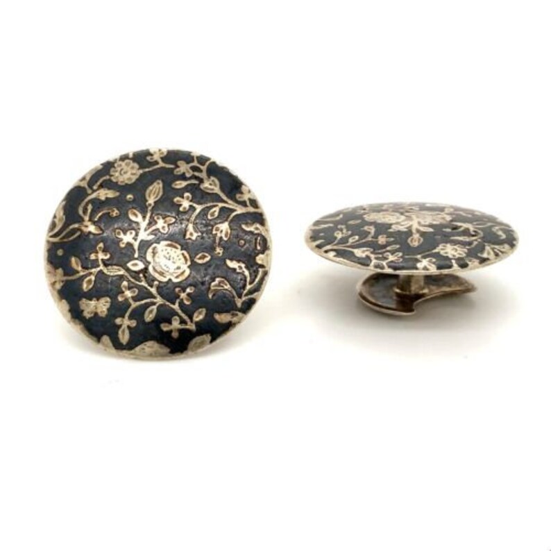 Antique Sign 900 Silver Kavkaz shops Russian Niello Floral Ornate Fixed Back Cufflinks