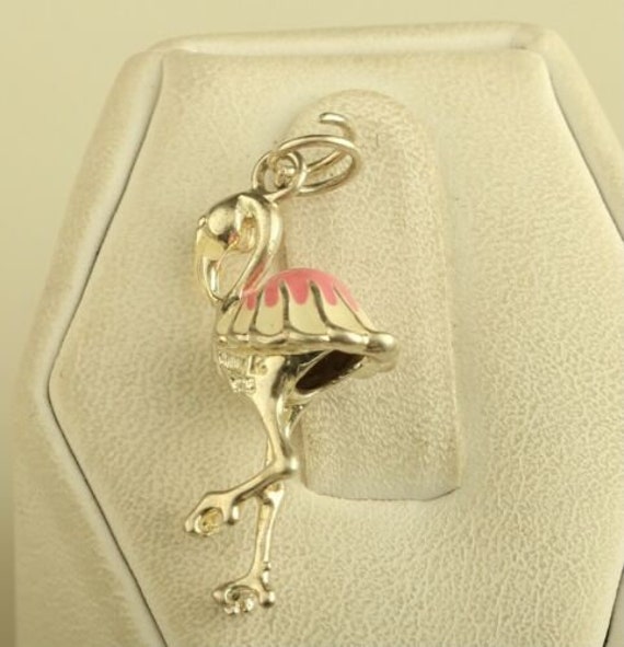 Vintage Sterling Silver 3D Enameled Flamingo Penda