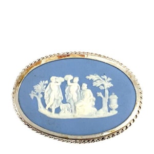 Jasperware Cameo Vtg Signed Sterling Wedgwood Made in England Greek Gods Brooch
