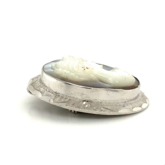 Vintage Signed Sterling Carved Mother of Pearl Fe… - image 2