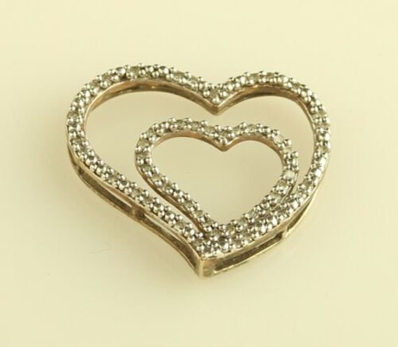 Vintage sterling 925 paved diamond double hearts … - image 4