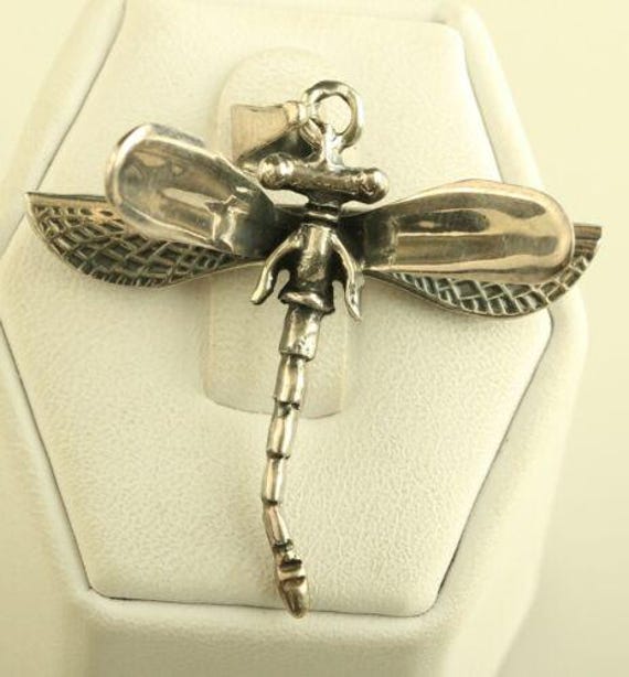 Vintage Sterling Silver 925 Dragonfly Pendant Cha… - image 1