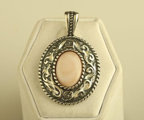 Vintage Sterling Silver Signed Carolyn Pollack Oval Large Pink stone Pendant