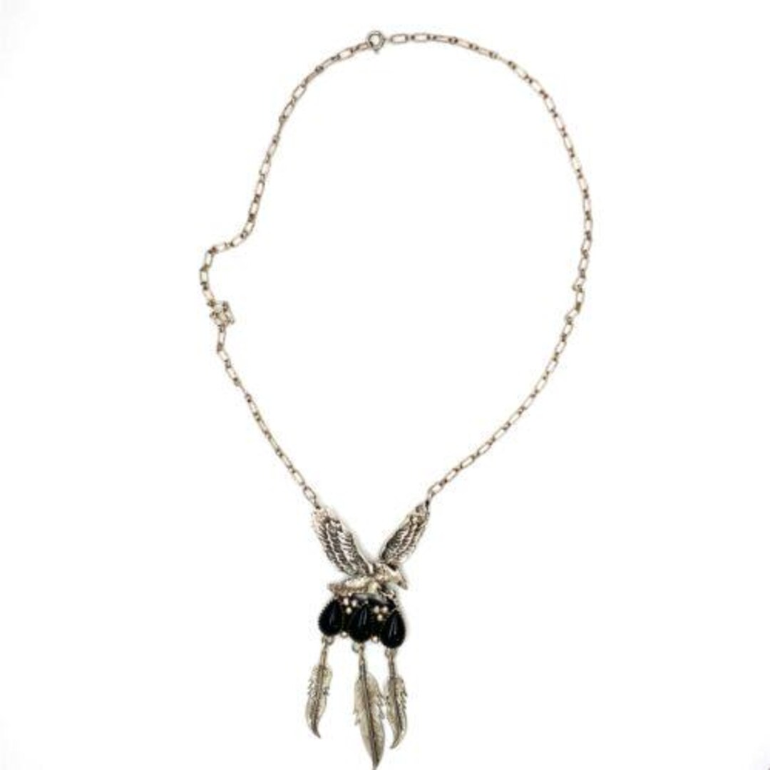 ★関税/送料込★STONE HENgE★U Lock 14K T1969 necklac.e Vintage Sterling Silver Tight Link Chain and Pendant With