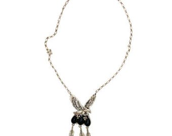 Vintage Sterling Silver Navajo Eagle Black Onyx Stone Chain