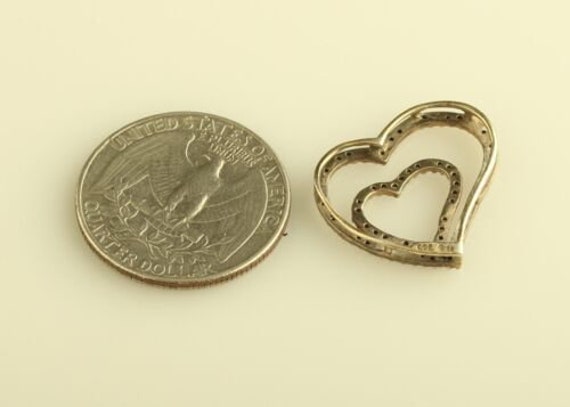 Vintage sterling 925 paved diamond double hearts … - image 7