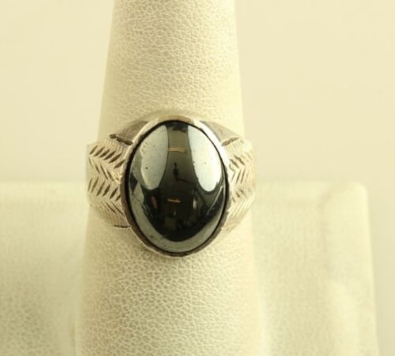 Vintage Hematite 900 Sterling Silver Dome Ring - image 1