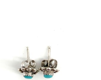 Sterling Silver Signed 925 Southwest Vintage Turquoise Mini Flower Stud Earrings