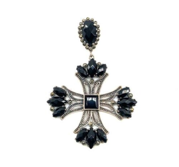 Pendentif Ancien En Marcassite Et Onyx – Bijou Vintage à Pierres Noires Et Argentées