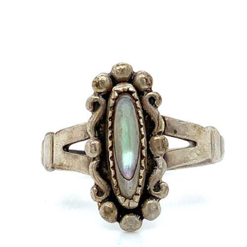 Vintage Sterling Signed Bell Trading Post Navajo Abalone Stone