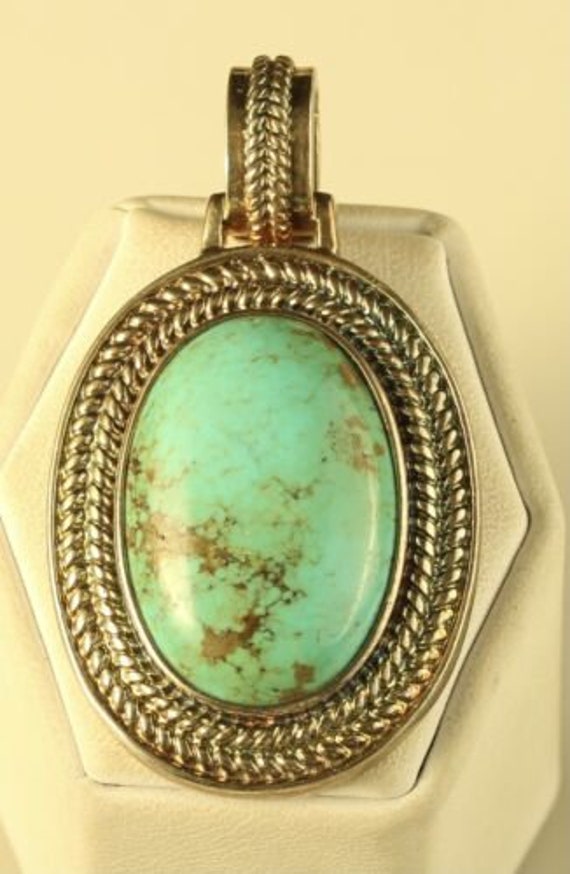 Vintage Sterling Silver Large Oval Turquoise Penda