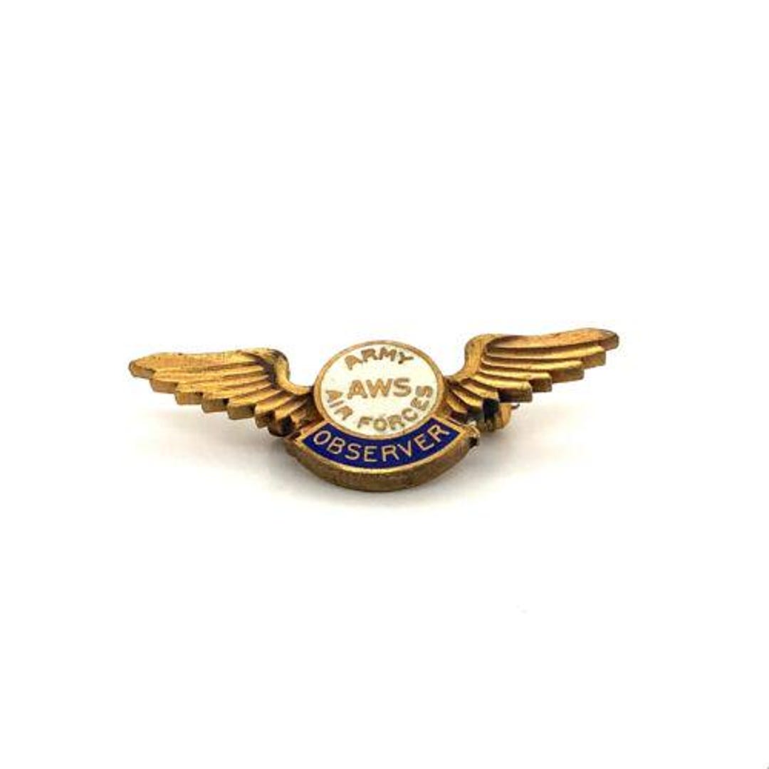 Antique Signed Sterling Gold Tone Enamel AWS Army Air Forces Observer ...