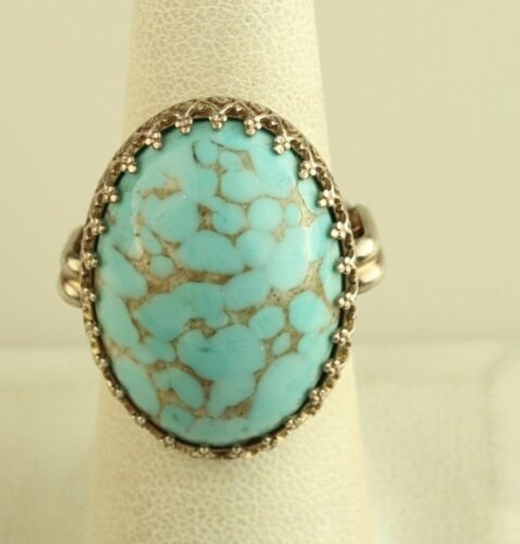 Vintage handmade oval turquoise and sterling silve