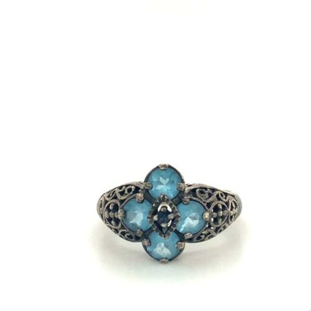 Vintage Sterling Signed CNA Art Deco Four Blue Topaz Stone Filigree ...