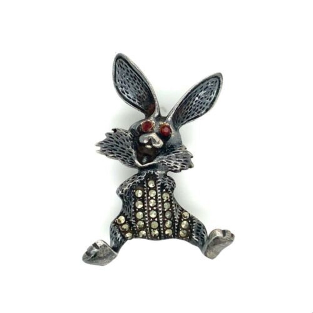 Silver Rabbit Pin Vintage Signed Sterling Silver Art Deco Marcasite Easter Bunny Rabbit ...