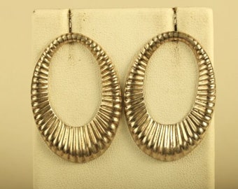 Vintage Sterling Silver Signed 925 Mexico Open Oval Ribbed Modern Stud Earrings